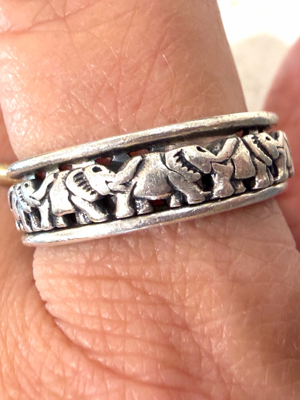 Vintage ATI 925 Sterling Silver Elephant Spinner Ring Size 10